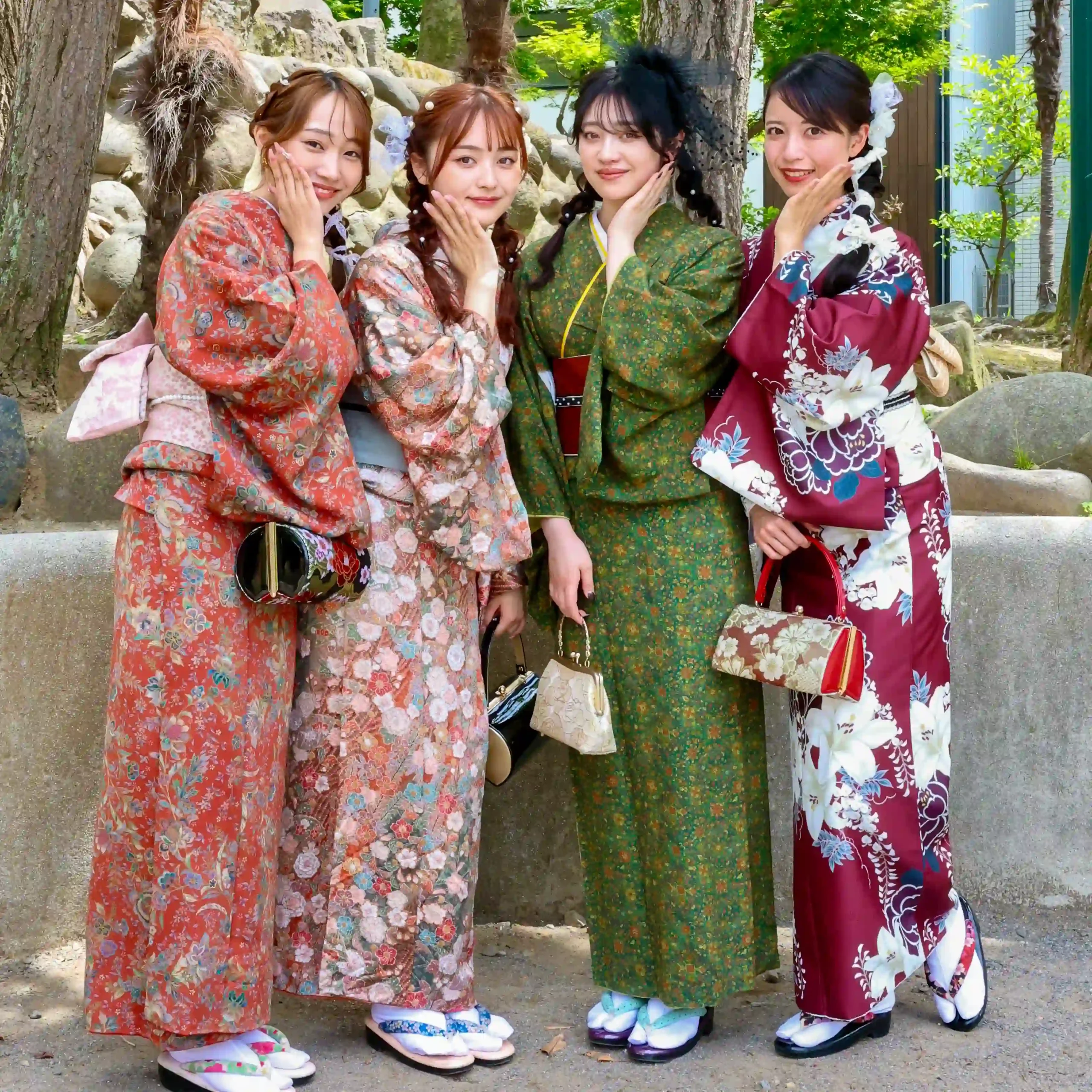 浅草着物レンタル和楽 グループプランの着物コーディネート