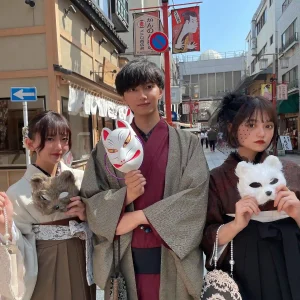 浅草で三人で着物レンタル