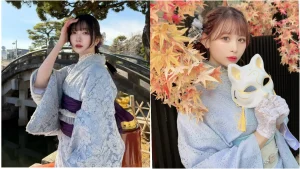 青のレース着物でクールなイメージへ