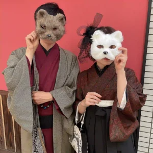 えんじ色の着物で合わす着物コーデ